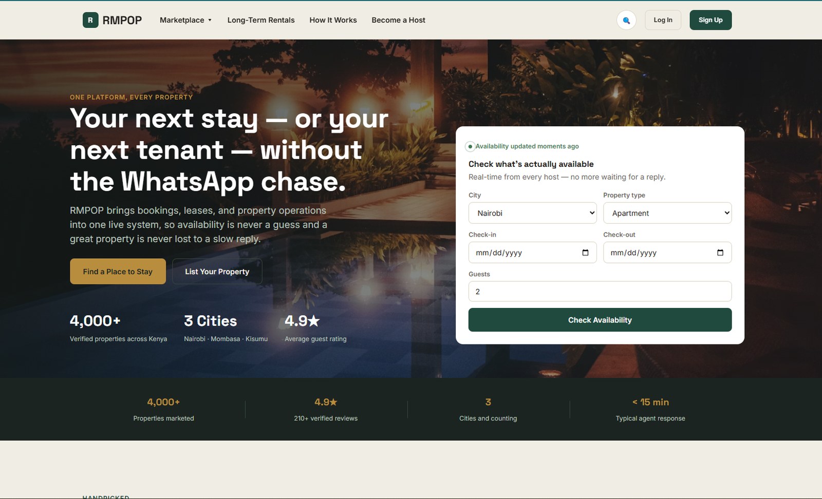 Property marketplace and operations platform interface preview